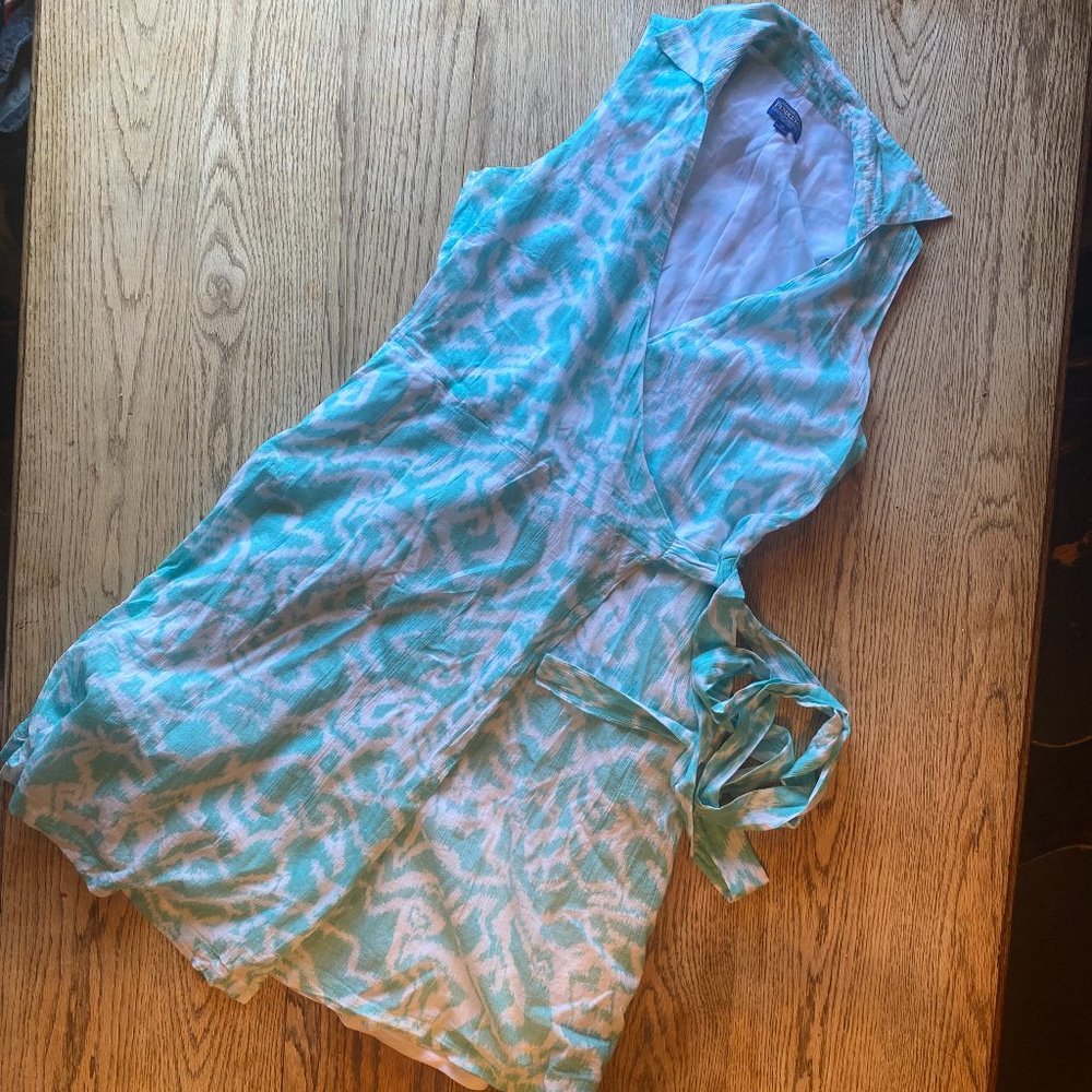 Pendleton Dress Wrap Around V Neck Lined Sz 14 Green Aqua White Multicolor